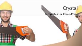  Presentation with textile industry white - Amazing PPT layouts having industrial worker with saw isolated backdrop and a  colored foreground
