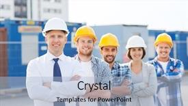  Presentation with teamwork - Slide deck consisting of industrial workers - business building teamwork and people background and a light blue colored foreground