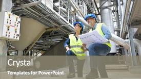  Presentation with industrial workers - Amazing presentation design having industrial workers in factory checking backdrop and a gray colored foreground