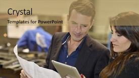  Presentation with architects - PPT theme consisting of industrial workshop checking on project background and a  colored foreground