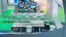  Presentation with packaging - Audience pleasing PPT theme consisting of industrial-yoghurt-packaging-line backdrop and a seafoam green colored foreground