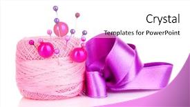  Presentation with textile wool - Amazing slides having industries textile - few pins in wool ball backdrop and a white colored foreground