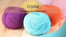  Presentation with yarn - Amazing presentation theme having industries textile - knitting yarn on wooden background backdrop and a coral colored foreground