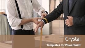  Presentation with airplane taking off sky - Colorful presentation theme enhanced with apparel industry - tailor taking man's measurements backdrop and a coral colored foreground