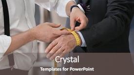  Presentation with apparel industry - Audience pleasing presentation consisting of apparel industry - tailor taking man's measurements backdrop and a gray colored foreground