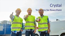  Presentation with building construction - Cool new presentation design with visibility - industry building construction and people backdrop and a sky blue colored foreground