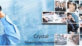  Presentation with binocular - Presentation theme enhanced with industry collage - businessman with binocular abstract techno background and a light blue colored foreground