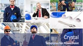  Presentation with industry - Amazing PPT theme having industry collage - composition of industrial workers backdrop and a ocean colored foreground