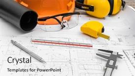  Presentation with construction design - Colorful PPT theme enhanced with industry design - construction plans with helmet backdrop and a white colored foreground