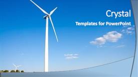  Presentation with sky blue and golden yellow - Presentation design featuring industry development - aerogenerator windmill blue sky background and a teal colored foreground