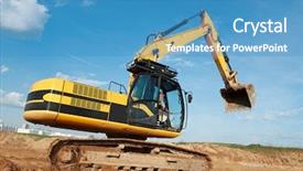  Presentation with excavator - Colorful theme enhanced with industry development - loader excavator standing in sandpit backdrop and a teal colored foreground
