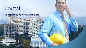  Presentation with architect - Audience pleasing slides consisting of industry development - young architect wearing a protective backdrop and a  colored foreground