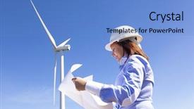  Presentation with wind energy - Beautiful PPT theme featuring industry energy - female engineer holding a blueprints backdrop and a teal colored foreground