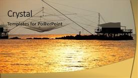  Presentation with fishing nets - Cool new PPT theme with industry enviornment - fishing nets in sunset light backdrop and a coral colored foreground