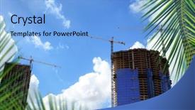  Presentation with construction cranes - Cool new presentation theme with industry image of tall crane backdrop and a light blue colored foreground