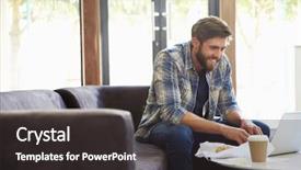  Presentation with lunch - Slide set featuring breakout - businessman having working lunch background and a dark gray colored foreground