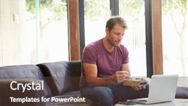  Presentation with lunch - Colorful slide set enhanced with breakout - businessman having working lunch backdrop and a  colored foreground
