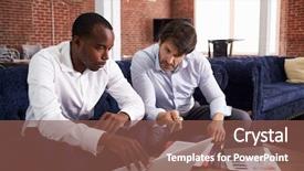  Presentation with anchorage metropolitan area - Audience pleasing slide set consisting of breakout - businessmen working on sofas backdrop and a violet colored foreground