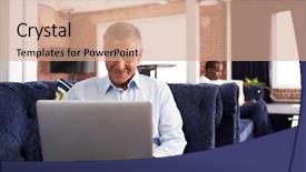  Presentation with relaxation - Cool new PPT layouts with breakout - businessmen working on sofas backdrop and a coral colored foreground