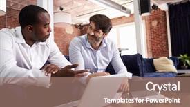  Presentation with area - Slide deck featuring breakout - businessmen working on sofas background and a coral colored foreground