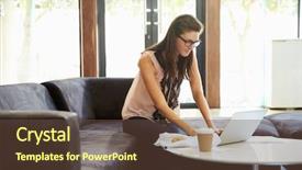  Presentation with lunch - Audience pleasing slide deck consisting of breakout - businesswoman having working lunch backdrop and a tawny brown colored foreground