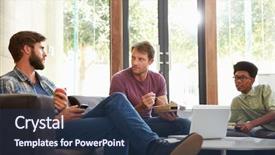  Presentation with lunch - PPT theme featuring breakout - three businessmen having working lunch background and a  colored foreground