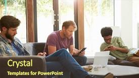  Presentation with lunch - Beautiful PPT layouts featuring breakout - three businessmen having working lunch backdrop and a tawny brown colored foreground