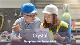  Presentation with gearbox cross section engine industry - Slide deck with industry manager and engineer meeting background and a  colored foreground