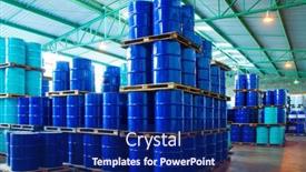  Presentation with barrels - PPT theme featuring industry-oil-barrels-or-chemical background and a navy blue colored foreground