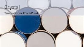  Presentation with waste oil - Presentation theme consisting of industry oil chemical metal barrels stacked up in waste yard of tank and container kawasaki city near tokyo japan background and a light blue colored foreground