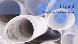  Presentation with architecture - Audience pleasing slide deck consisting of industry paper - rolls of architecture blueprints concept backdrop and a light blue colored foreground
