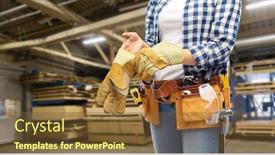  Presentation with workshop tools - Beautiful presentation design featuring industry-production-and-job-concept backdrop and a tawny brown colored foreground