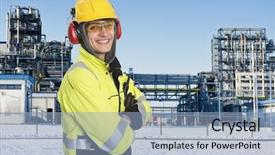  Presentation with worker safety - Audience pleasing slide deck consisting of industry refractories - industrial worker wearing all safety backdrop and a light blue colored foreground