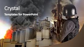  Presentation with industry - PPT theme with industry security armed police wearing background and a dark gray colored foreground