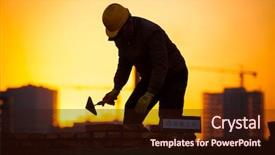  Presentation with worker - Presentation theme having industry silhouettes - silhouette of construction worker background and a wine colored foreground
