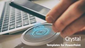  Presentation with wireless - Colorful slide set enhanced with indution - smartphone in hand near backdrop and a coral colored foreground