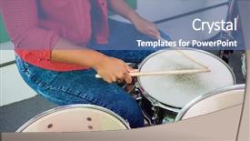  Presentation with tape recording studio - Colorful PPT theme enhanced with indy race - midsection of female drummer performing backdrop and a ocean colored foreground