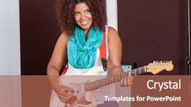  Presentation with recording studio - Beautiful PPT theme featuring indy race - smiling young woman playing guitar backdrop and a  colored foreground