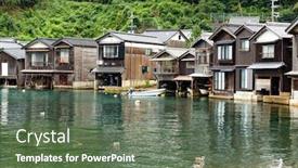  Presentation with kyoto - Slide deck with ine-cho-in-kyoto-city background and a ocean colored foreground