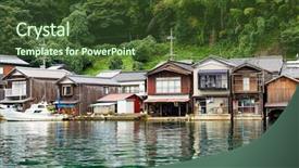  Presentation with kyoto - PPT theme consisting of ine cho in kyoto of japan background and a tawny brown colored foreground