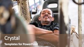  Presentation with forklift - PPT theme enhanced with ineffective - lazy worker relaxing on forklift background and a tawny brown colored foreground