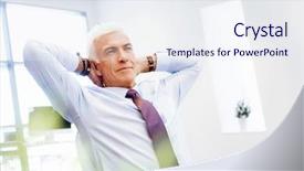  Presentation with back pack tourism - Slide deck featuring inefficiency - businessman in office relaxing leaning background and a  colored foreground