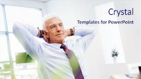  Presentation with welcome back design - PPT theme with inefficiency - businessman in office relaxing leaning background and a  colored foreground