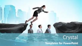  Presentation with heads - Slide deck having inequal-competition-concept-with-businesswoman background and a teal colored foreground