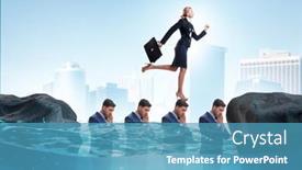  Presentation with heads - PPT theme with inequal-competition-concept-with-businesswoman background and a teal colored foreground