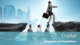  Presentation with heads - PPT theme with inequal-competition-concept-with-businesswoman background and a light blue colored foreground