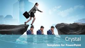  Presentation with heads - Slide deck enhanced with inequal-competition-concept-with-businesswoman background and a teal colored foreground