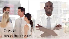  Presentation with african american in computer lab business - Presentation design with inf front of business team background and a soft green colored foreground