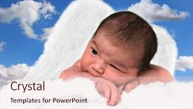  Presentation with baby girl announcement - Presentation enhanced with infant baby girl in clouds background and a lemonade colored foreground