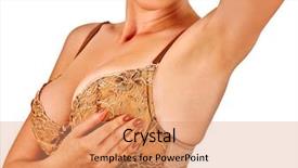  Presentation with woman and drugs - Slide deck with infant cancer - woman in lingerie examines her background and a coral colored foreground